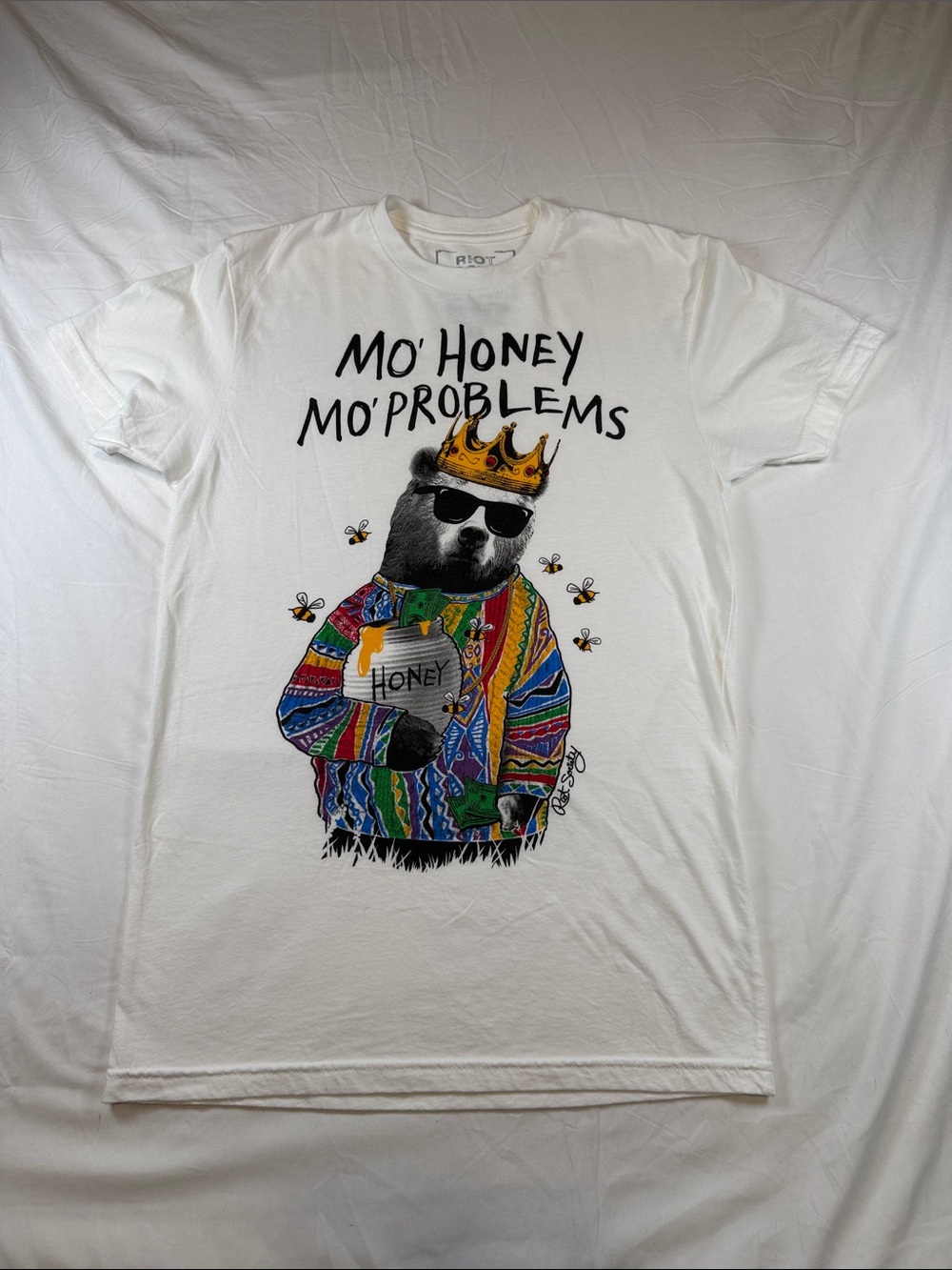 Riot Society “Mo Honey Mo Problems” Bear Graphic Tee White LA Made